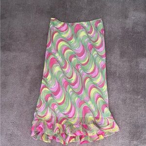 Betsey Johnson Pink and Green Swirl A-Line Skirt